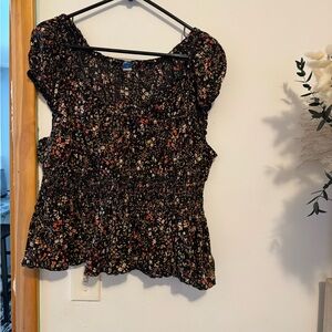 Old Navy Black Floral Smocked Blouse